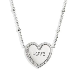 NADRI  Love Engraved Heart Pendant Necklace - Rhodium, BRAND NEW, $68
